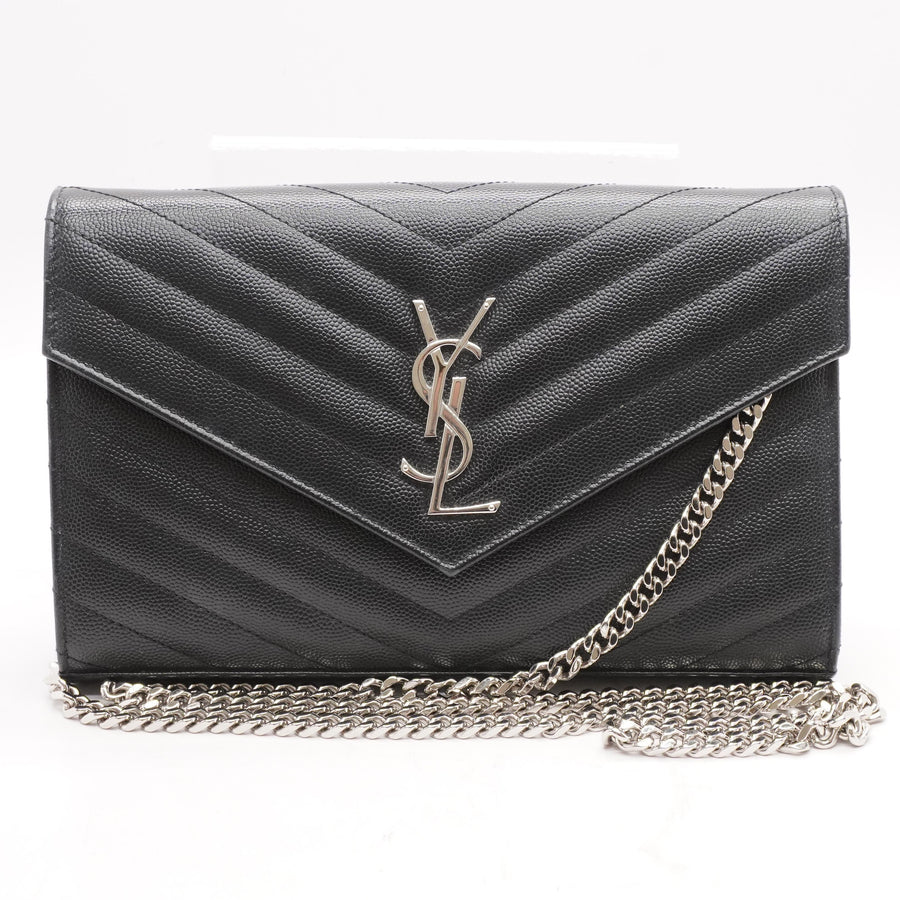 Black Leather Cassandre Matelasse Chain Wallet Crossbody Bag
