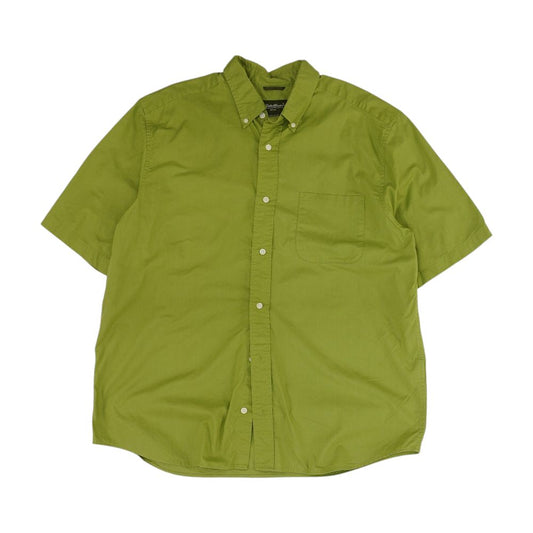 Green Solid Short Sleeve Button Down