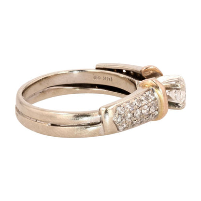14K Two Tone Gold Soldered Round Diamond Center And Accents Engagement Ring Set