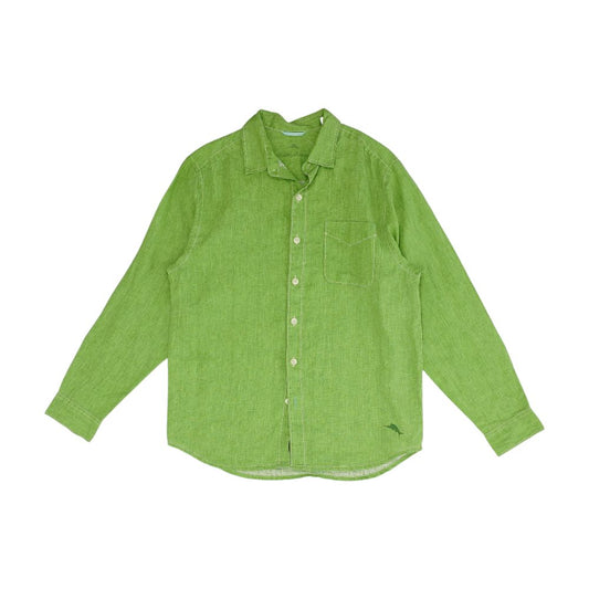 Green Solid Long Sleeve Button Down