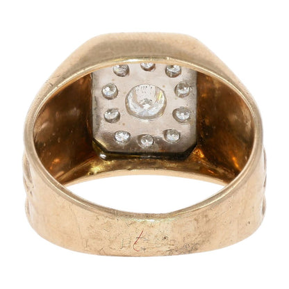 .75 Ct 14K Gold Square Top With Round Diamond Cluster Cocktail Ring