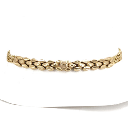 21K Gold Flat Link Chain With Textured Links Bracelet