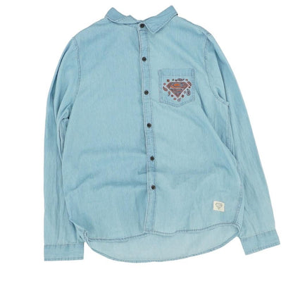 Blue Solid Long Sleeve Button Down