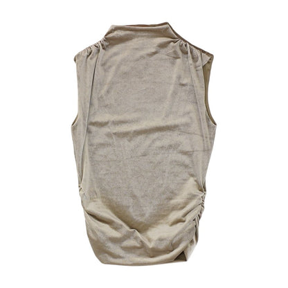 Tan Solid Sleeveless Blouse