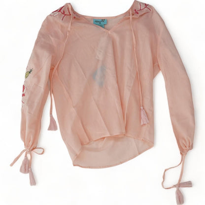 Pink Embroidered Detail Long Sleeve Blouse