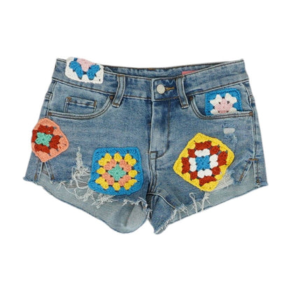 Blue Solid Denim Shorts