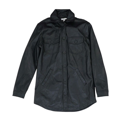 Black Solid Faux Leather Jacket