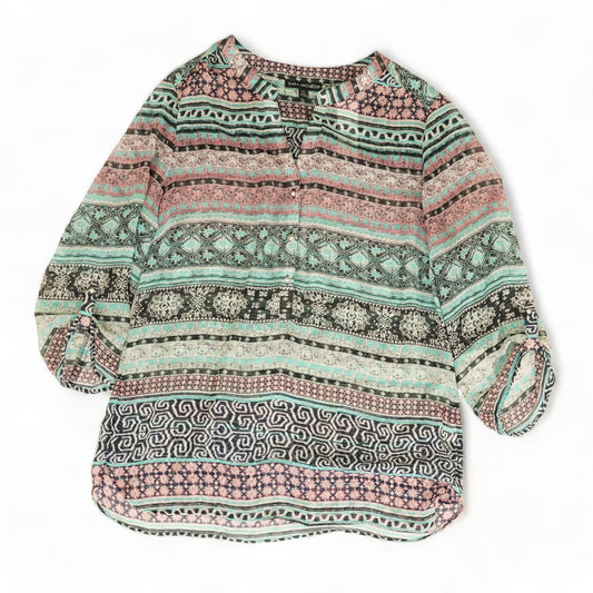 Turquoise Graphic 3/4 Sleeve Blouse