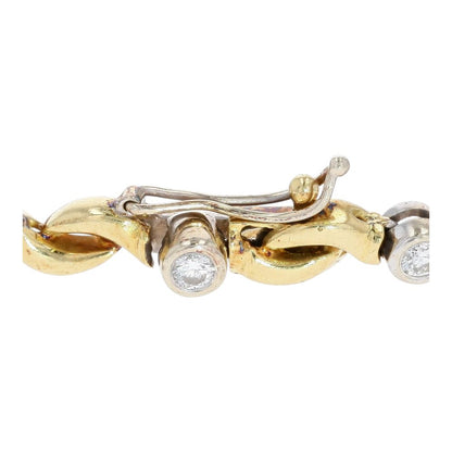 2.00 Ct 18K Two Tone Gold Twist With Bezel Set Round Diamond Link Bracelet