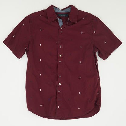 Maroon Graphic Short Sleeve Button Down