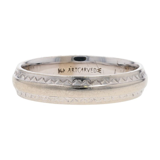 14K White Gold Textured Wedding Band
