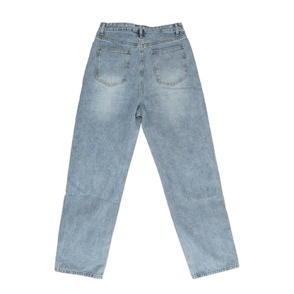 Blue High Rise Straight Leg Jeans