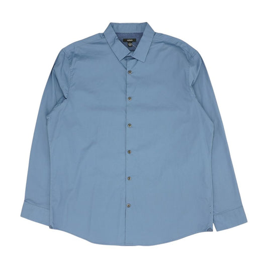 Blue Solid Long Sleeve Button Down