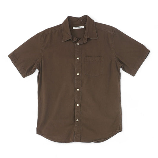 Brown Solid Short Sleeve Button Down