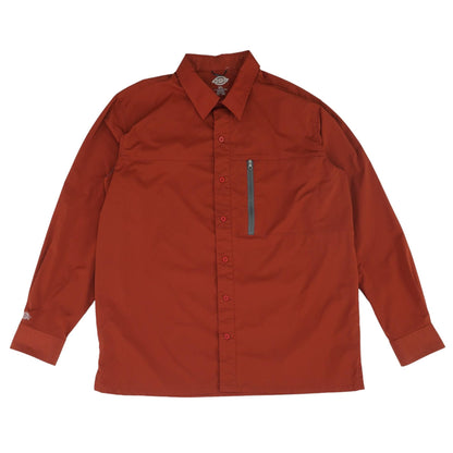 Red Solid Long Sleeve Button Down