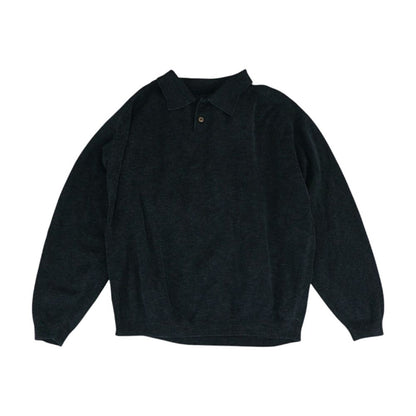 Gray Solid Long Sleeve Polo