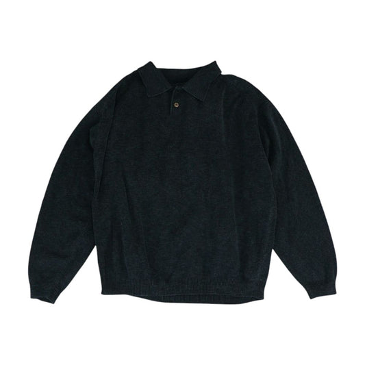 Gray Solid Long Sleeve Polo