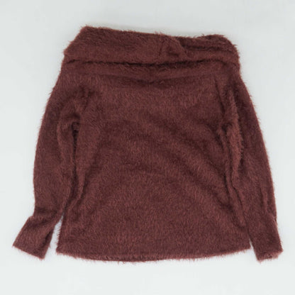 Burgundy Solid Cowl Neck Sweater