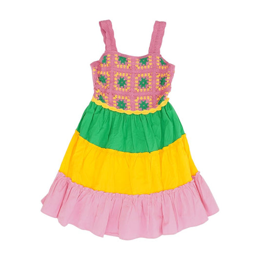 Pink Color Block Midi Dress