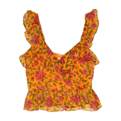 Orange Floral Sleeveless Blouse