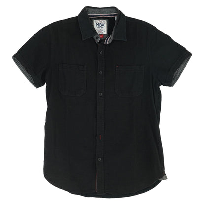 Black Solid Short Sleeve Button Down