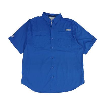 Blue Solid Short Sleeve Button Down