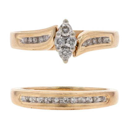 .20 Ct 14K Gold Round Diamond Marquise Setting Engagement Ring And Band Set