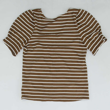 Brown Striped Short Sleeve Blouse