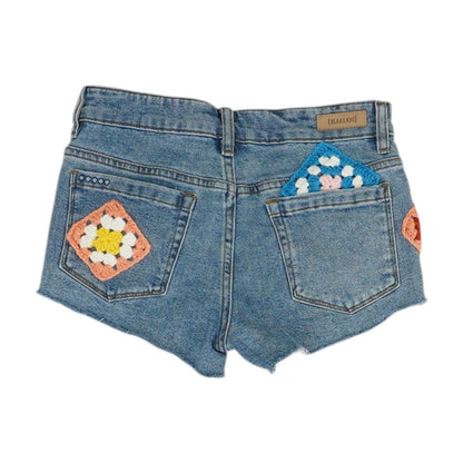 Blue Solid Denim Shorts