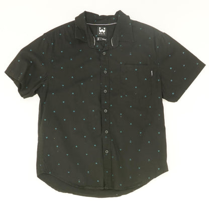 Black Graphic Short Sleeve Button Down