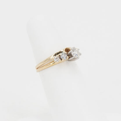14K Gold Solitaire Diamond Ring with Diamond Accents and Attached Enhancer Band