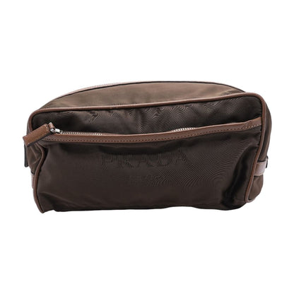 Green-Brown Re-Nylon and Leather Toiletry Pouch