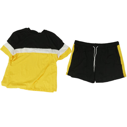 Yellow Color Block Active Shorts Set