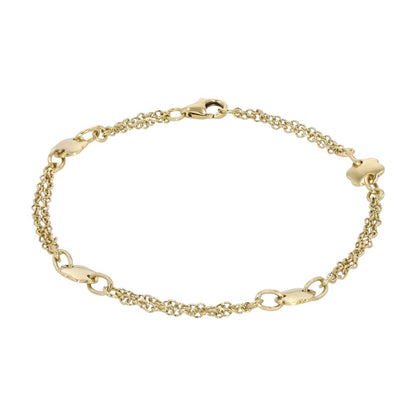 18K Gold Flower Station Cable Link Bracelet
