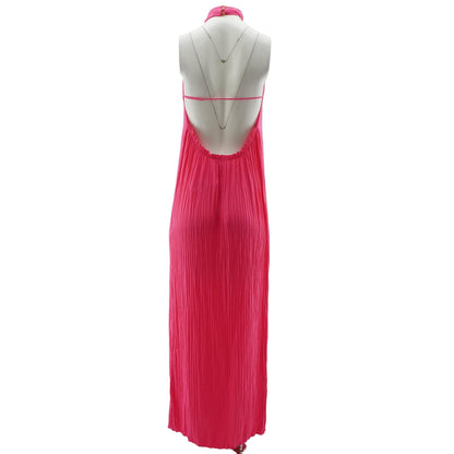 Pink Solid Athena Pleated Maxi Dress