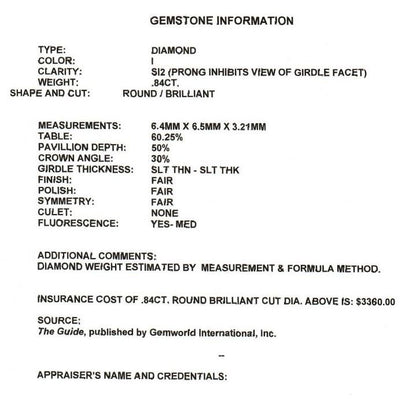 .85 ct 14K White Gold Round Diamond Solitaire Pendant Necklace