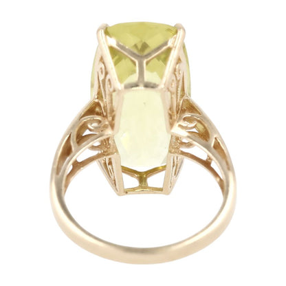 10K Gold Faceted Buff Top Yellow/Green Quartz Cocktail Ring
