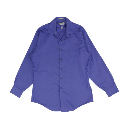 Blue Solid Long Sleeve Button Down