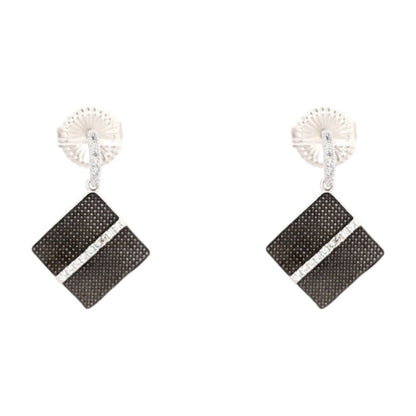 Sterling Silver Flat Square With Black Rhodium Drop Earrings