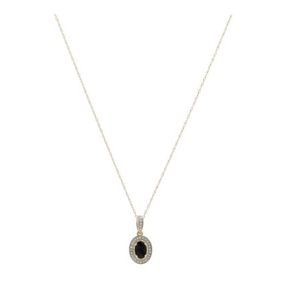 .51 Ct 10K Gold Oval Onyx Center And Diamond Halo Pendant Necklace