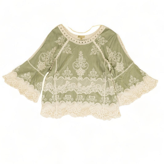 Green Embroidered Detail 3/4 Sleeve Blouse