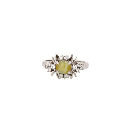 Platinum Chrysoberyl Catseye With Diamond Accents Ring