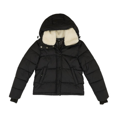 Black Solid Puffer Coat