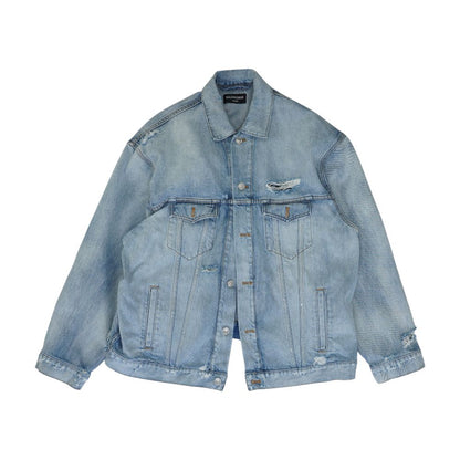 Blue 2021 Barcode Distressed Denim Jacket