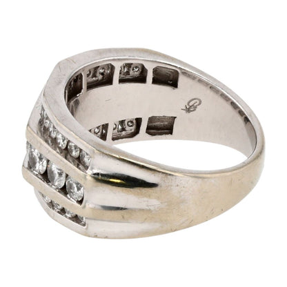 1.20 ct 10K White Gold Three Row Round Diamond Band