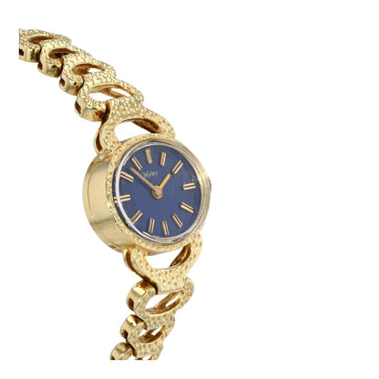 14K Gold Oval Navy Dial Manual Watch