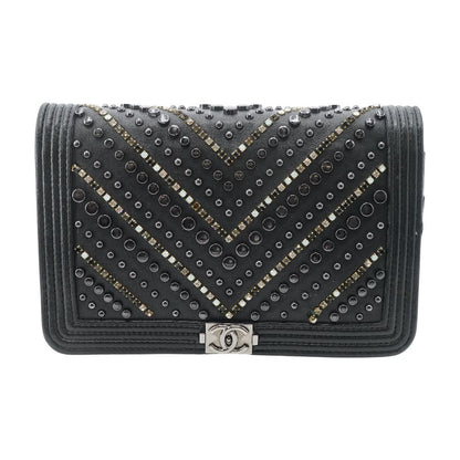 Black Embellished Chevron Boy Wallet on Chain
