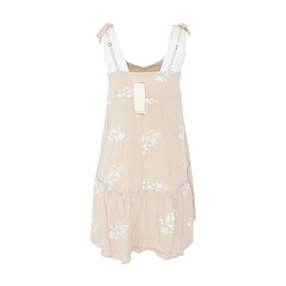 Tan Embroidery Detail Mini Dress