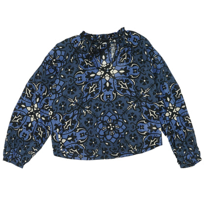 Navy Graphic Long Sleeve Blouse