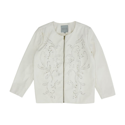 White Eyelet Faux Leather Jacket